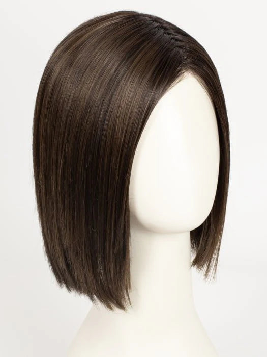 short brown bob wig for women displayed on mannequin head sleek straight chin length side part