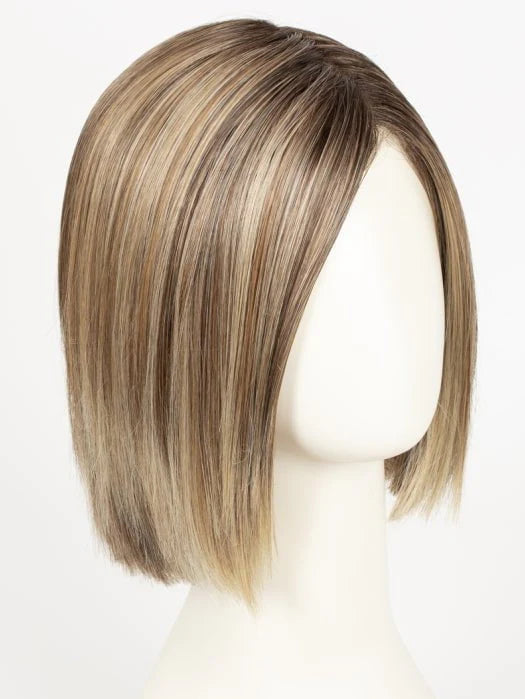 short brown bob wig for women with sleek straight layers side part and natural blonde highlights