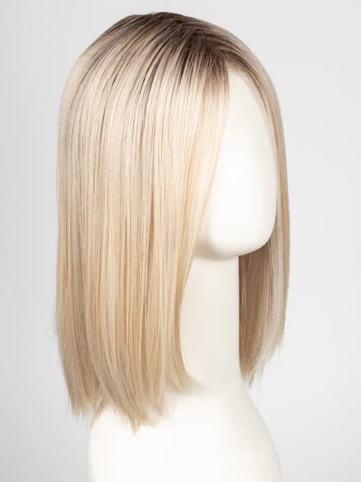 Ellen Wille Drive wig sleek straight mid length ash blonde bob with dark roots on mannequin
