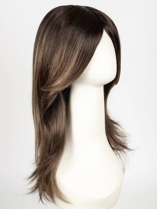 Brandi Amore wig brown layered shoulder length with side swept bangs and subtle highlights for everyday wear