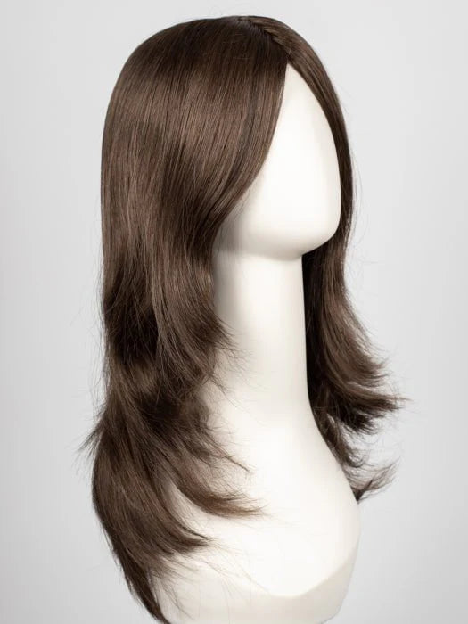 Brandi Amore wig chestnut brown layered straight mid length with soft flipped ends on mannequin